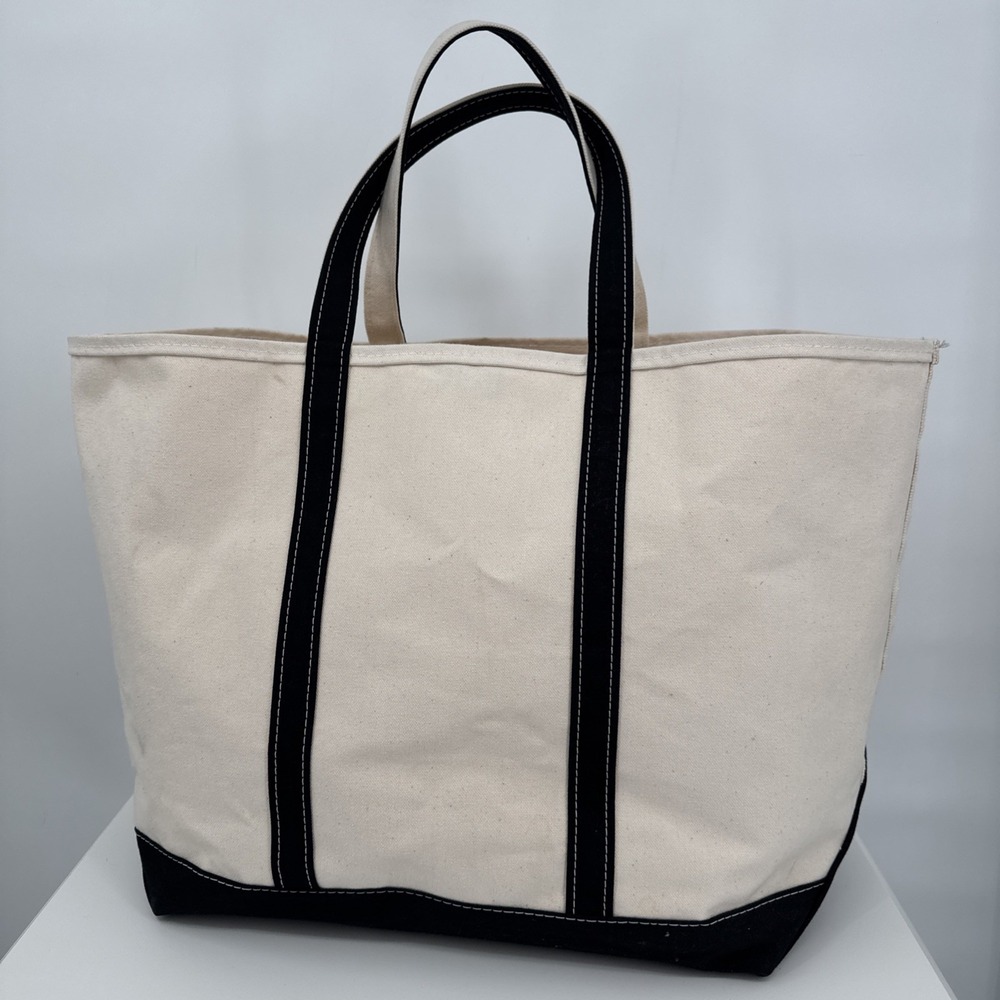 Vintage LL Bean Boat and Tote XL Handle Canvas Bag Natural/Black STIFF Classic - Picture 2 of 11